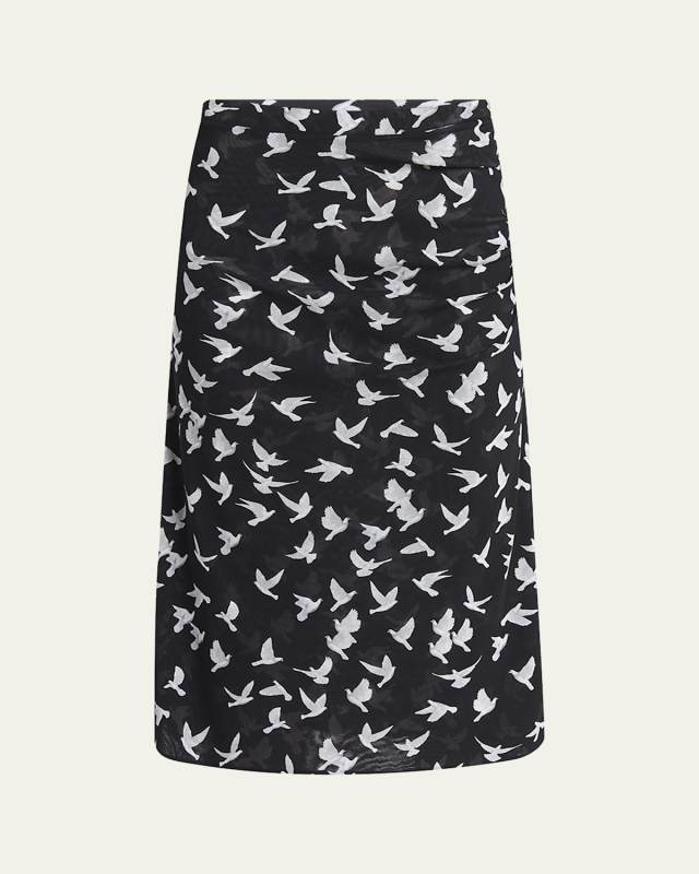 Mesh Flying Bird Haze Ruched Midi Skirt